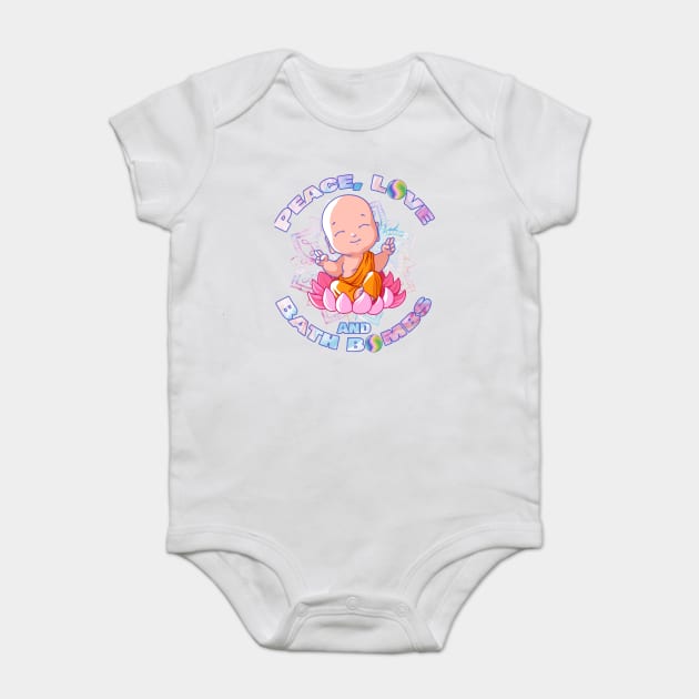 Peace, Love & Bath Bombs Happy Buddha Monk Baby Bodysuit by creative